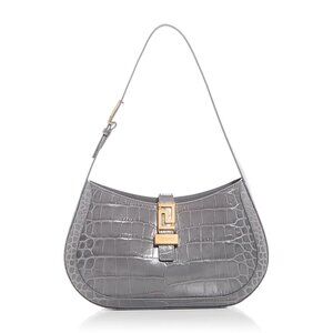 Versace Greca Croc Embossed Leather Shoulder Bag – Gray